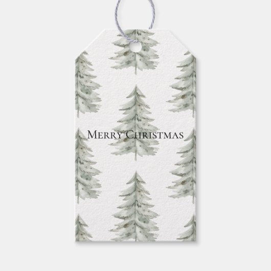 Kerst Witte Groene Bomen Cadeaulabel (Voorkant)