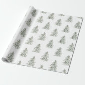 Kerst Witte Groene Bomen Cadeaupapier (Uitgerold)