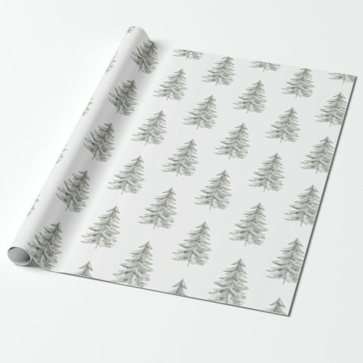 Kerst Witte Groene Bomen Cadeaupapier (Uitgerold)