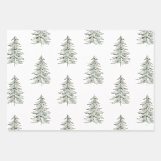 Kerst Witte Groene Bomen Inpakpapier Vel (Voorkant 3)