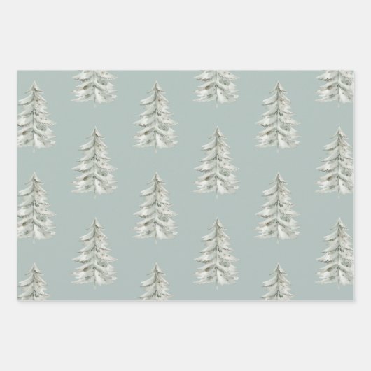 Kerst Witte Groene Bomen Inpakpapier Vel (Voorkant 2)