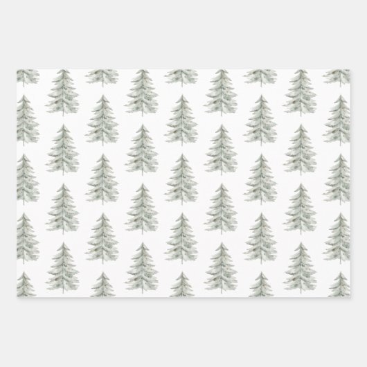 Kerst Witte Groene Bomen Inpakpapier Vel (Voorkant)
