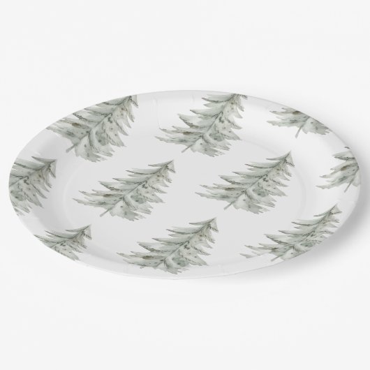 Kerst Witte Groene Bomen Papieren Bordje (Gekanteld)