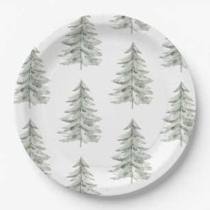 Kerst Witte Groene Bomen Papieren Bordje
