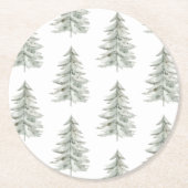 Kerst Witte Groene Bomen Ronde Kartonnen Onderzetter (Voorkant)