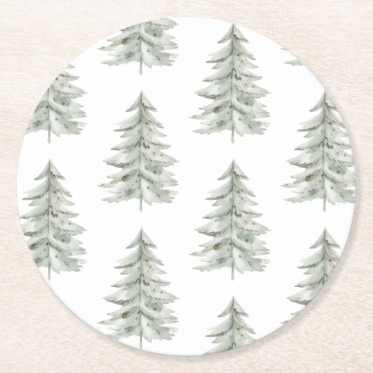 Kerst Witte Groene Bomen Ronde Kartonnen Onderzetter (Voorkant)
