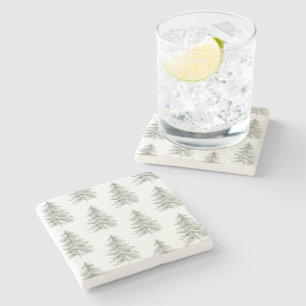 Kerst Witte Groene Bomen Stenen Onderzetter