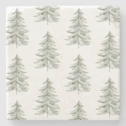 Kerst Witte Groene Bomen Stenen Onderzetter (Voorkant)