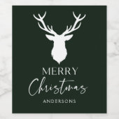 Kerst Witte Herten Gepersonaliseerd Donkergroen Wijn Etiket (Enkel label)