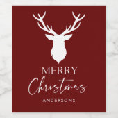 Kerst Witte Herten Gepersonaliseerd Rood Wijn Etiket (Enkel label)