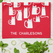 Kerst Witte Katten Gepersonaliseerde Naam Theedoek (Gevouwen)