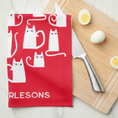 Kerst witte katten gepersonaliseerde naam theedoek (Quarter Fold)