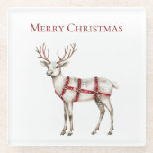 Kerst Witte Pepermunt Herten Glazen Onderzetter (Voorkant)