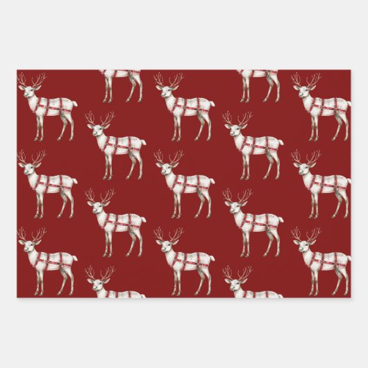 Kerst Witte Pepermunt Herten Inpakpapier Vel (Voorkant 2)