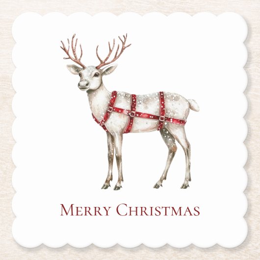 Kerst Witte Pepermunt Herten Kartonnen Onderzetters (Voorkant)