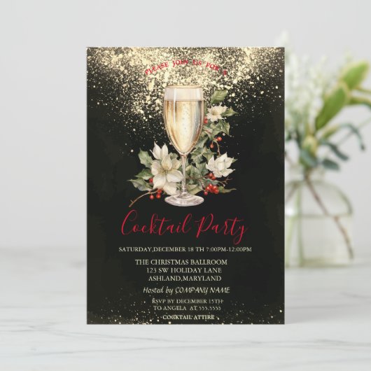 Kerst Witte Poinsettia Holly Berry Kerstmis Kaart (Staand voorkant)