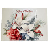 Kerst Witte Rode Bloemen Feestdagen Elegant Groot Cadeauzakje (Voorkant)