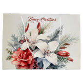 Kerst Witte Rode Bloemen Feestdagen Elegant Groot Cadeauzakje (Achterkant)