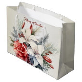 Kerst Witte Rode Bloemen Feestdagen Elegant Groot Cadeauzakje (Achterkant Gekanteld)