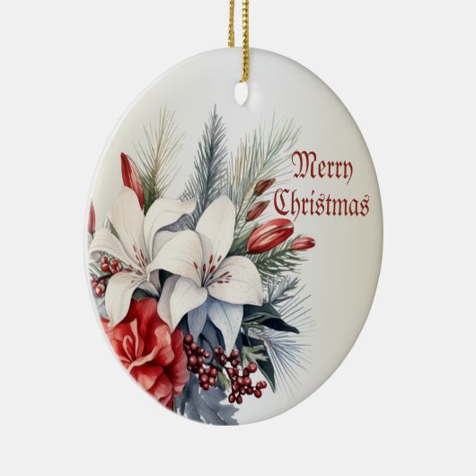 Kerst Witte Rode Bloemen Feestdagen Elegant Keramisch Ornament (Rechts)