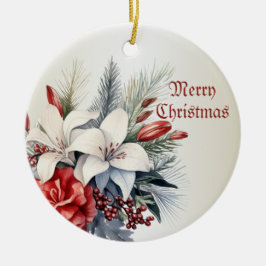 Kerst Witte Rode Bloemen Feestdagen Elegant Keramisch Ornament