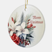 Kerst Witte Rode Bloemen Feestdagen Elegant Keramisch Ornament (Links)