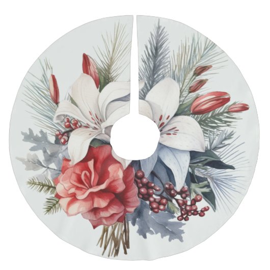 Kerst Witte Rode Bloemen Feestdagen Elegant Kerstboom Rok (Voorkant)