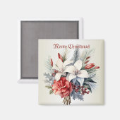 Kerst Witte Rode Bloemen Feestdagen Elegant Magneet (Voorkant / Achterkant)