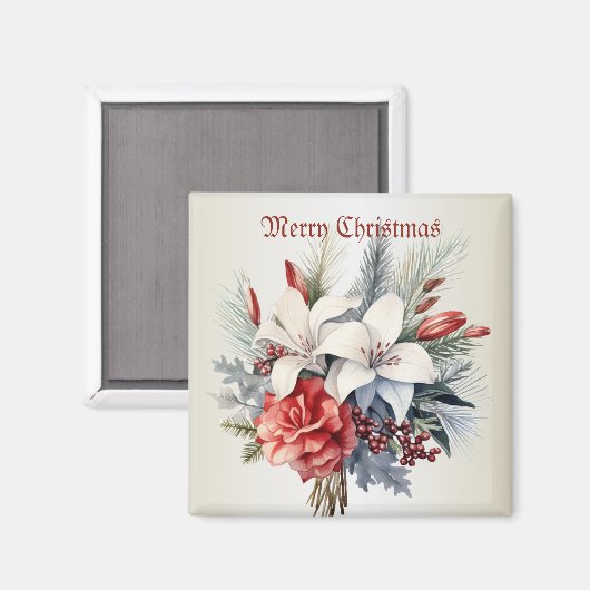 Kerst Witte Rode Bloemen Feestdagen Elegant Magneet (Voorkant / Achterkant)