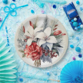 Kerst Witte Rode Bloemen Feestdagen Elegant Papieren Bordje (Feest)