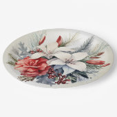 Kerst Witte Rode Bloemen Feestdagen Elegant Papieren Bordje (Gekanteld)