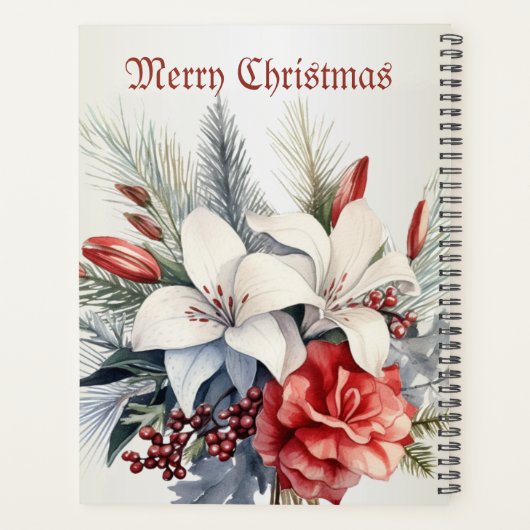 Kerst Witte Rode Bloemen Feestdagen Elegant Planner (Achterkant)