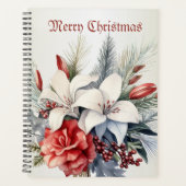 Kerst Witte Rode Bloemen Feestdagen Elegant Planner (Voorkant)