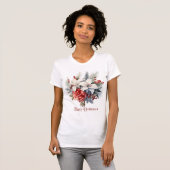 Kerst Witte Rode Bloemen Feestdagen Elegant T-shirt (Voorkant volledig)