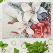 Kerst Witte Rode Bloemen Feestdagen Elegant Theedoek (Gevouwen)