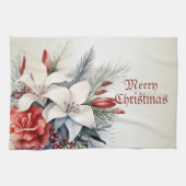 Kerst Witte Rode Bloemen Feestdagen Elegant Theedoek (Horizontaal)