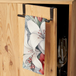 Kerst Witte Rode Bloemen Feestdagen Elegant Theedoek