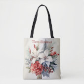 Kerst Witte Rode Bloemen Feestdagen Elegant Tote Bag (Voorkant)