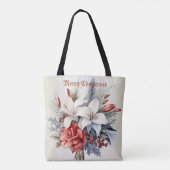Kerst Witte Rode Bloemen Feestdagen Elegant Tote Bag (Achterkant)