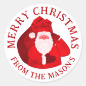 Kerst witte rode kerstman aangepaste naam ronde sticker (Voorkant)