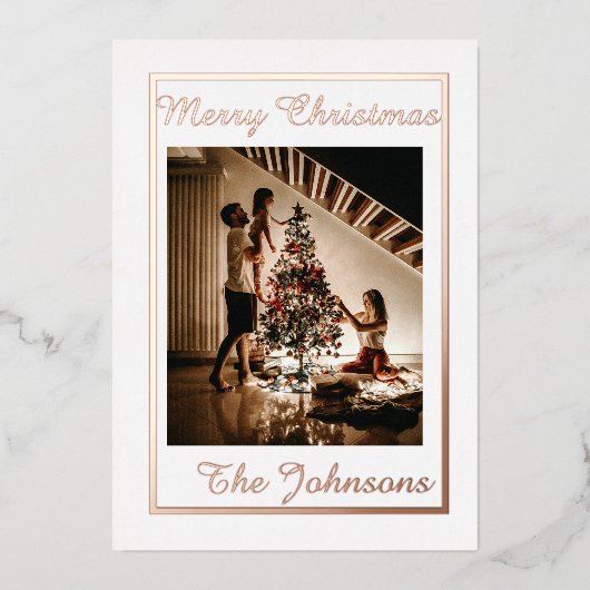 Kerst Witte Roos Goud Eenvoudige Moderne Foto Folie Feestdagenkaart (Voorkant)