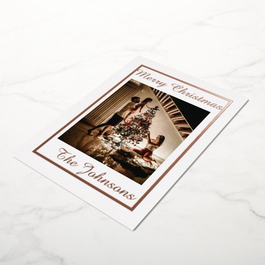 Kerst Witte Roos Goud Eenvoudige Moderne Foto Folie Feestdagenkaart (Gedraaid)