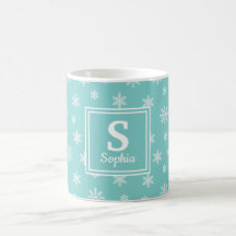 Kerst witte sneeuwvlokken Turquoise monogram