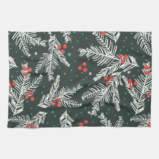 Kerst witte spar takken en maretak theedoek (Horizontaal)