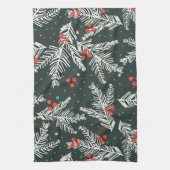 Kerst witte spar takken en maretak theedoek (Verticaal)