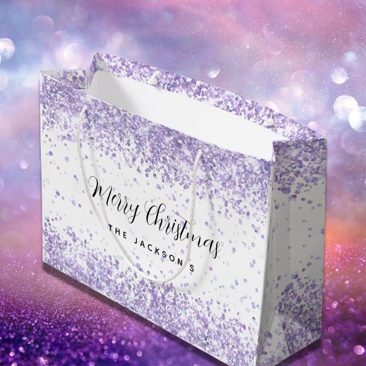 Kerst witte violette glitters naam groot cadeauzakje
