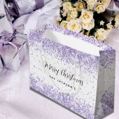 Kerst witte violette glitters naam groot cadeauzakje