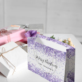 Kerst witte violette glitters naam groot cadeauzakje
