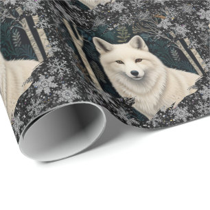 Kerst witte vos witte wolf glinsterende sneeuwvlok cadeaupapier