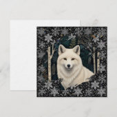 Kerst witte vos witte wolf glinsterende sneeuwvlok kaart (Voorkant / Achterkant)